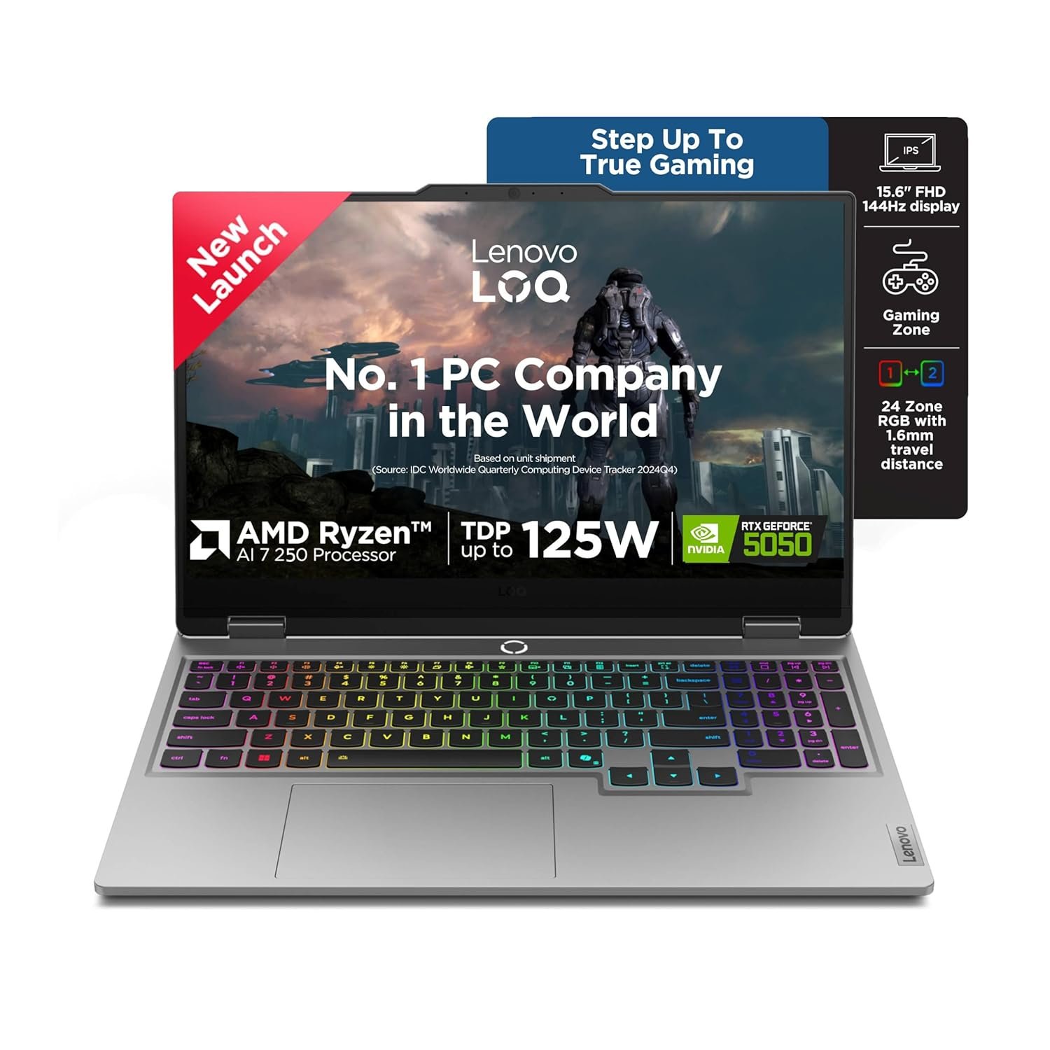 Lenovo LOQ 2025, AMD Ryzen 7-250, RTX 5050-8GB, 24GB RAM, 1TB SSD, 440 AI Tops, FHD, 15.6″/39.6cm, 144Hz, Windows 11, Office 2024, Grey, 2.4Kg, 3 Mon. Game Pass, 83JG008NIN, AI Gaming Laptop